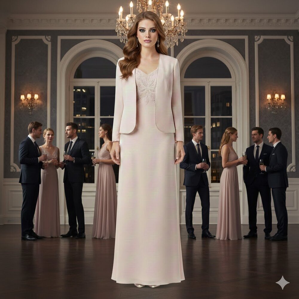 Montage by Mon Cheri Blush Long Sleeve Dress with Jacket